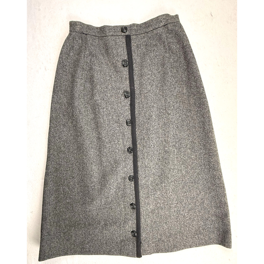 Vintage Prestige A-line Skirt charcoal gray wool size 10 button front Collegiate